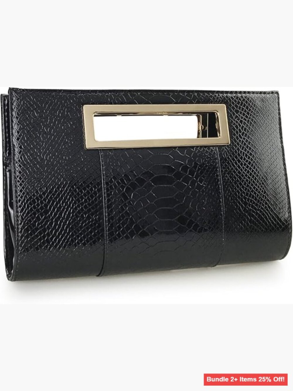 Medium Vegan Leather Clutch with Shoulder Strap, Cut-Out Design, 2 Compartments